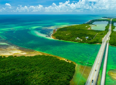 Aerial view over Seven Mile Bridge in the Keys