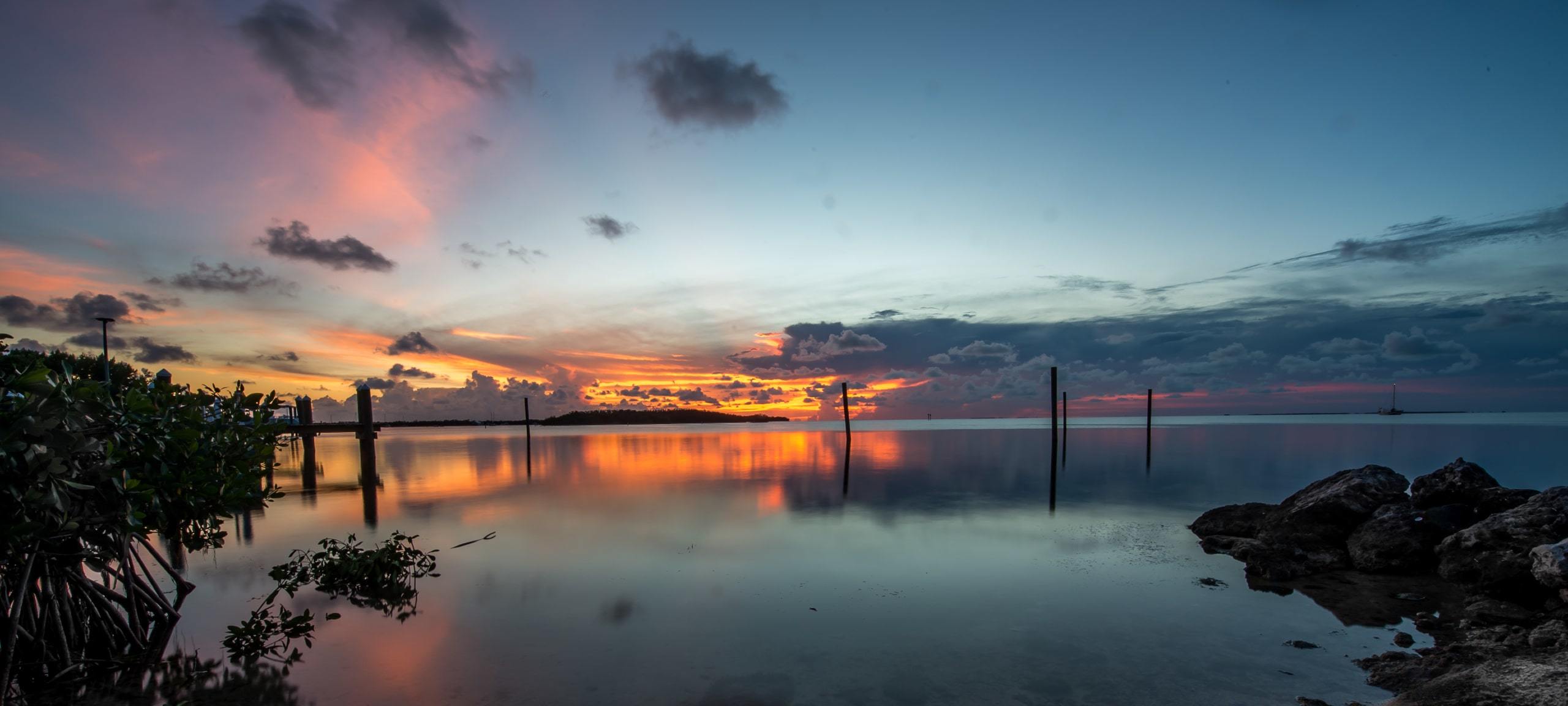 Orange sunset over Tavernier, Florida Keys waterfront
